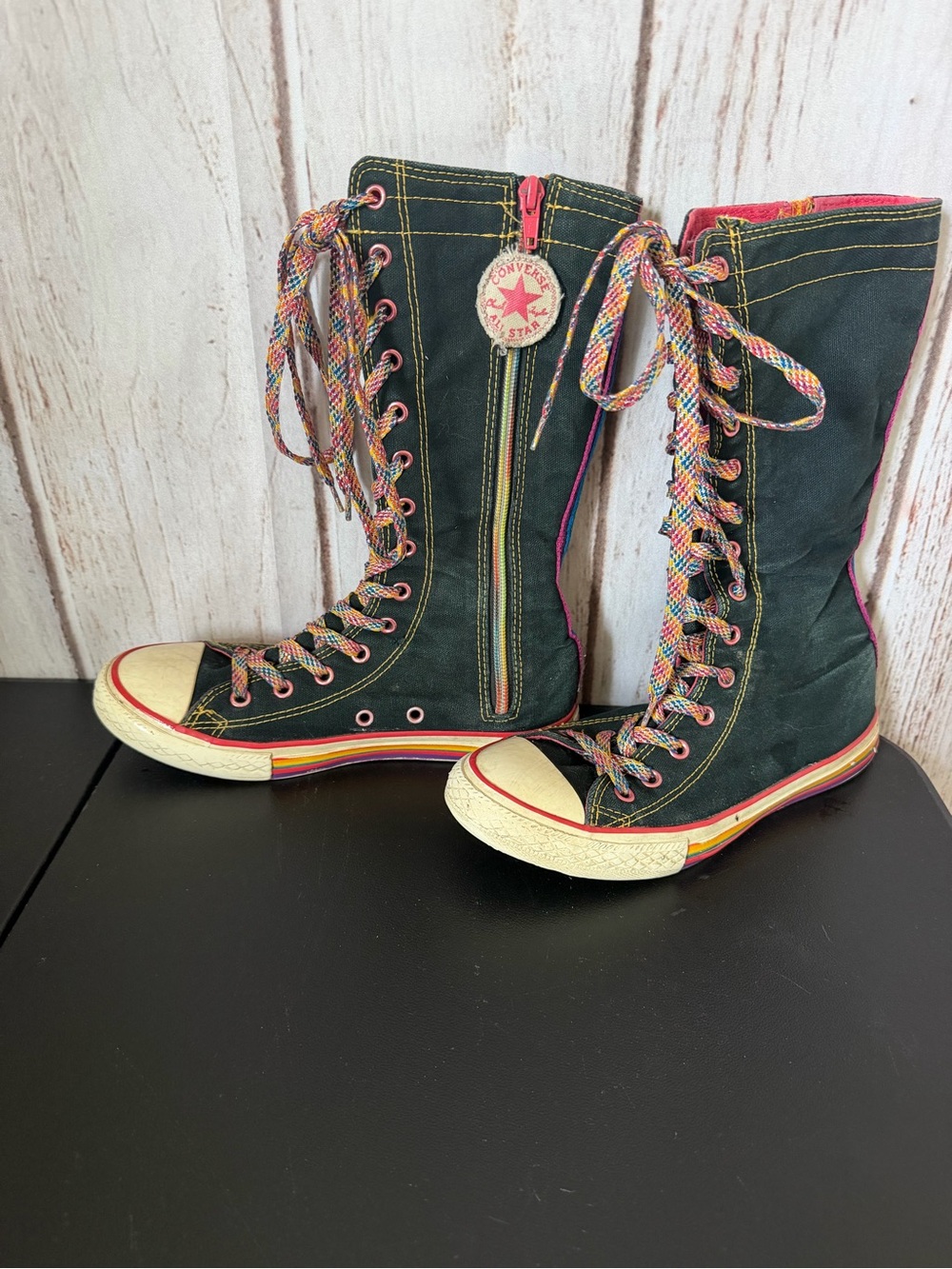 Converse Chuck Taylor XXHI Knee High Sneakers Black Rainbow Youth 4